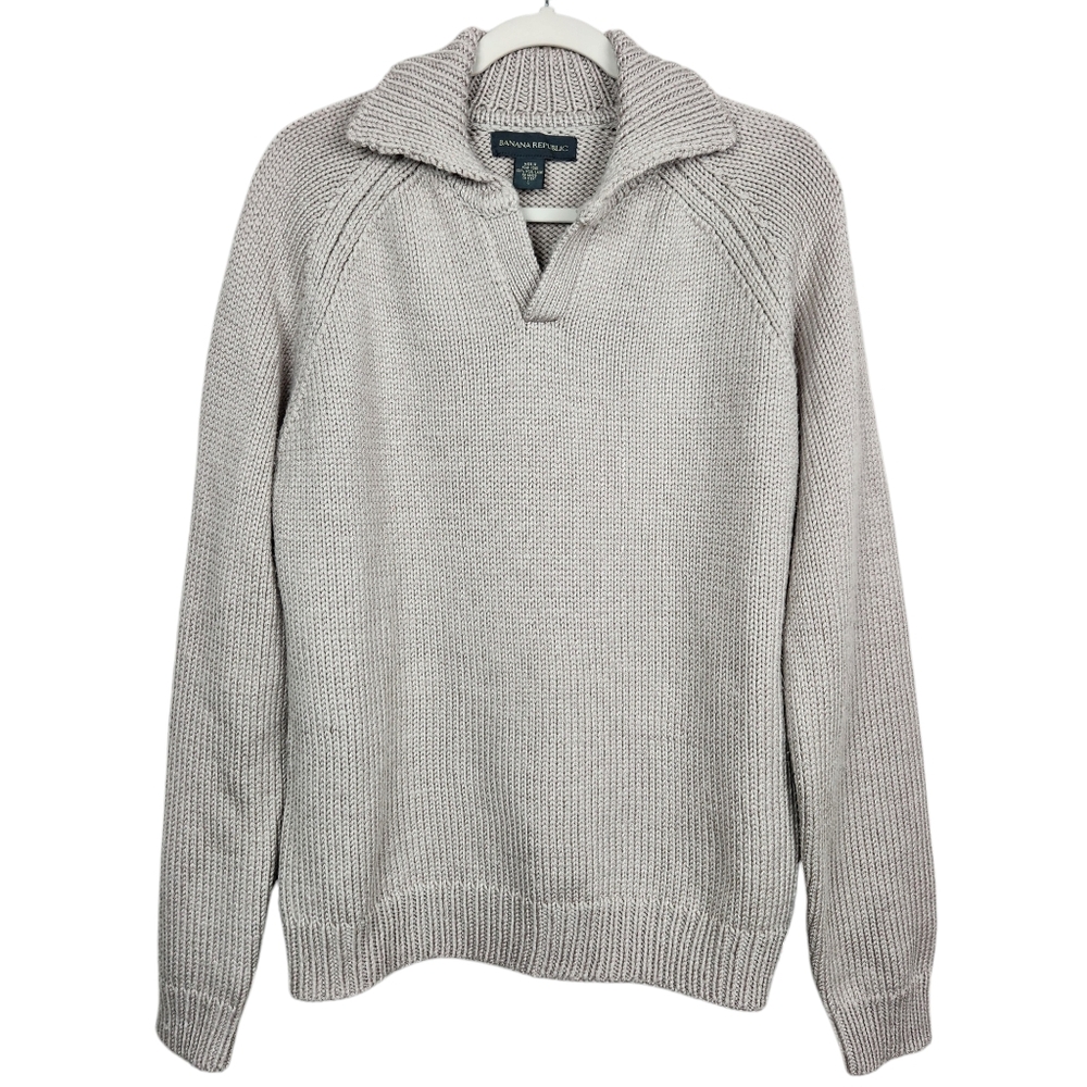 Banana Republic Vintage 100% Wool Cream Tan Ribbed Knit Sweater Men's Size Large